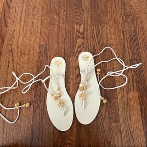 Tory Burch Cream Sandals with Gold Details